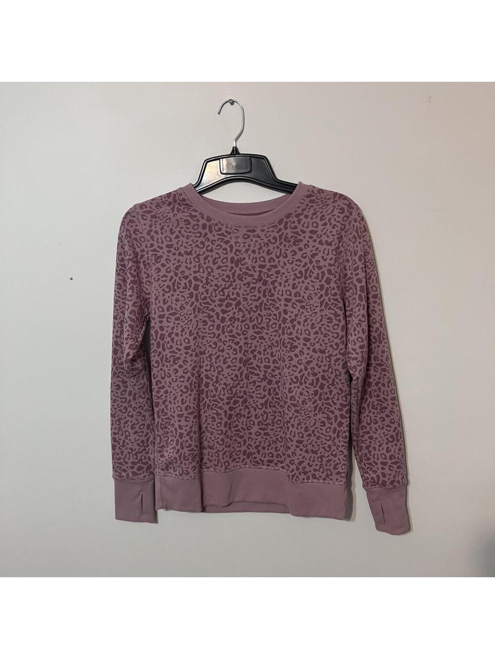 TEK GEAR Mauve Ultrasoft Fleece Sweatshirt Pullover Coquette Leopard Print Small